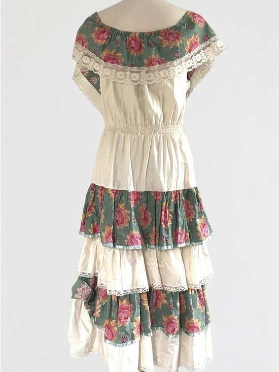 Vintage Young Edwardian by Arpeja Ivory Floral Lace Detail Ruffled Maxi Dress M - Picture 4 of 5